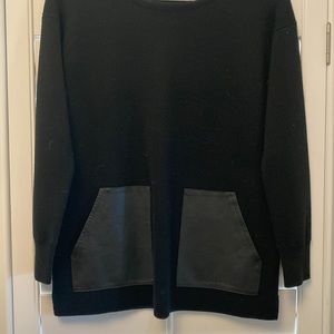 J Crew black heavy sweater with leather pockets